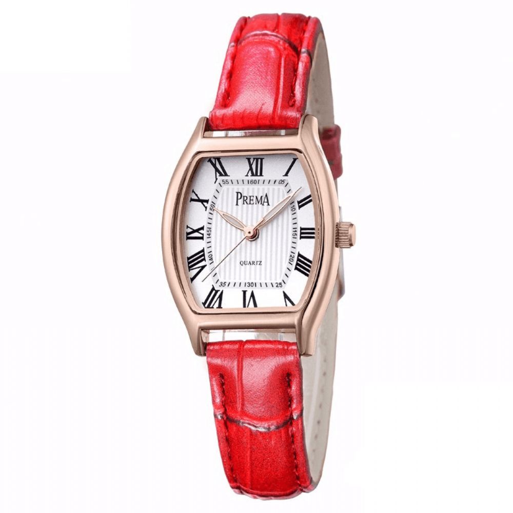 Prema Mode Casual Romeinse Cijfers Pu Lederen Band Dames Quartz Horloge Polshorloge