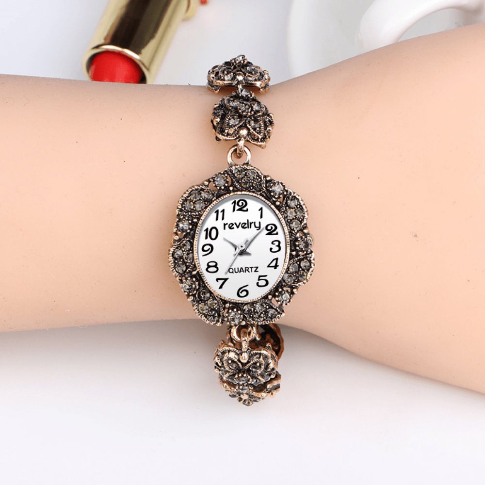 Qingxiya R2066 Retro-Stijl Dames Armband Horloge Crystal Luxe Quartz Horloge