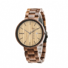 Redear Sj1488 Mode Heren Houten Horloge Datum Week Display Houten Band Quartz Horloge