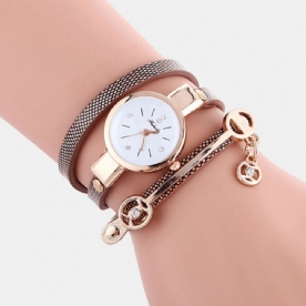 Retro Pu-Band Strass Multi-Layer Horloge Metalen Hanger Verstelbaar Klassiek Dames Quartz Horloge