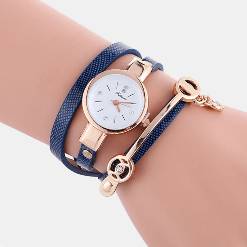 Retro Pu-Band Strass Multi-Layer Horloge Metalen Hanger Verstelbaar Klassiek Dames Quartz Horloge