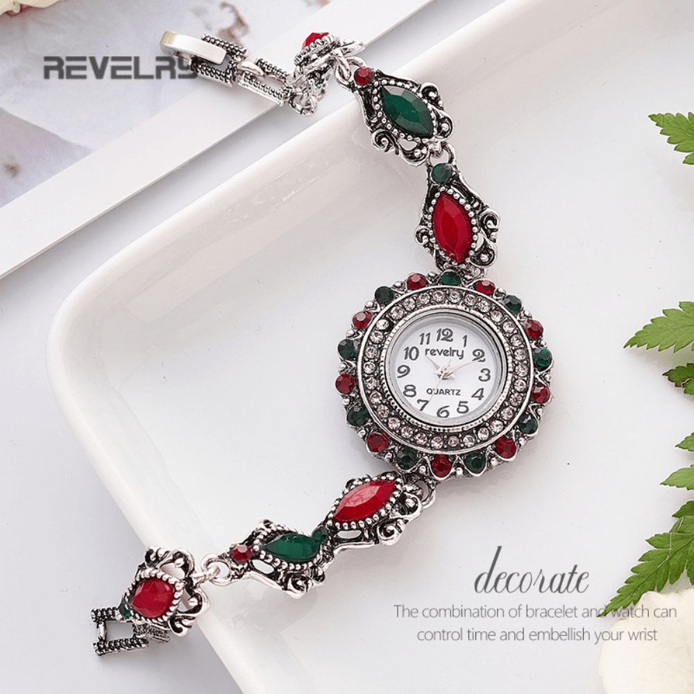 Revelry R1097 Flower Dial Retro-Stijl Damespolshorloge Crystal Quartz-Horloges