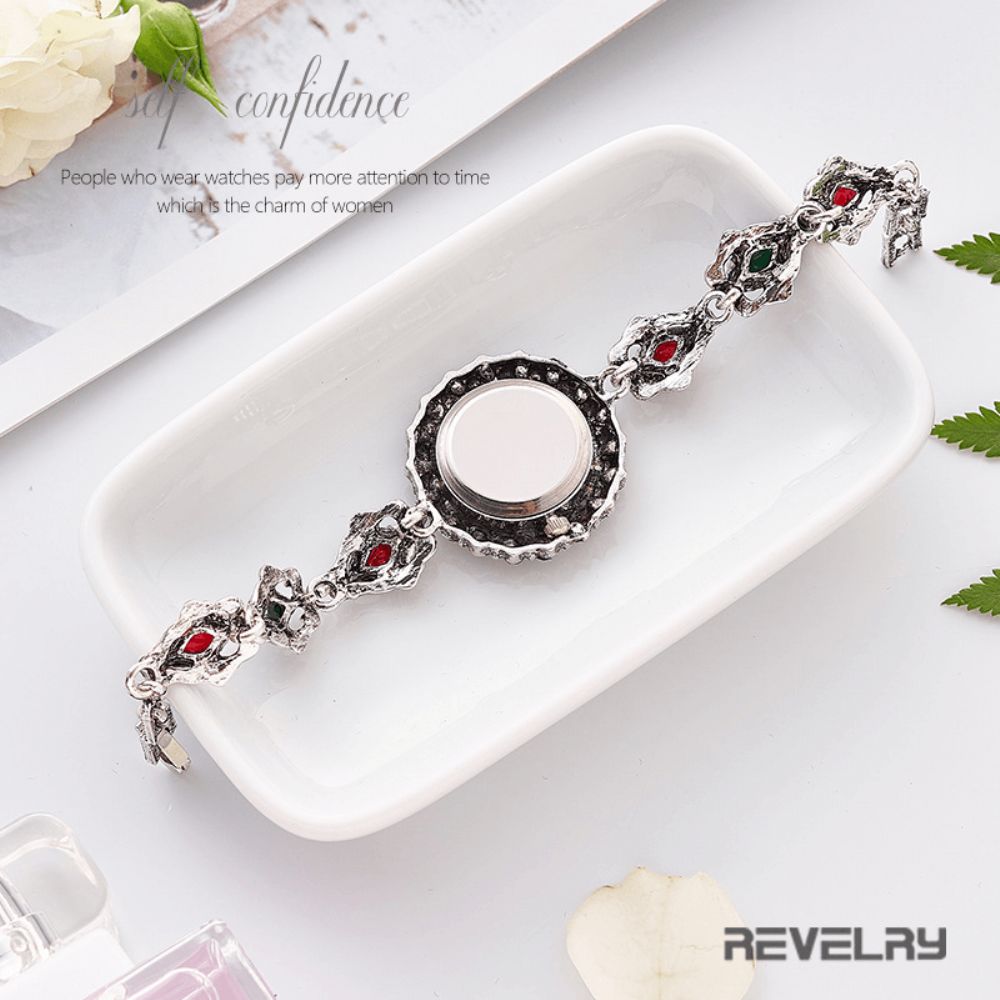 Revelry R1097 Flower Dial Retro-Stijl Damespolshorloge Crystal Quartz-Horloges