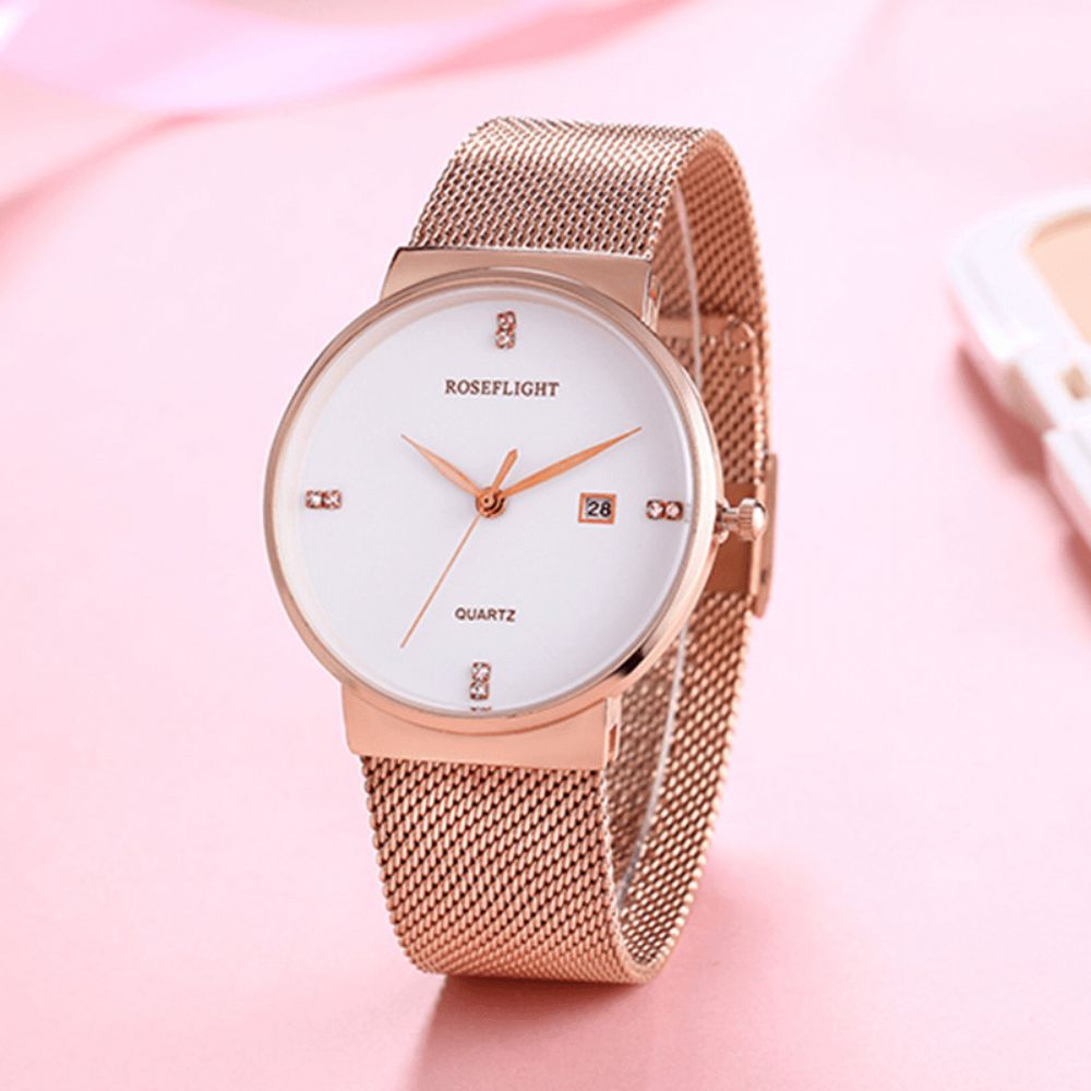 Roseflight Business Casual Heren Roestvrij Stalen Band Gegevensweergave Waterdicht Quartz Horloge