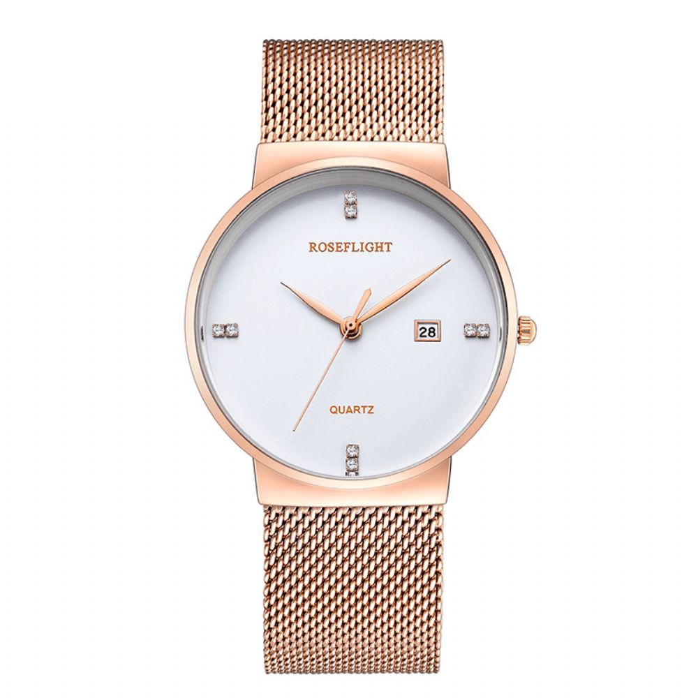 Roseflight Business Casual Heren Roestvrij Stalen Band Gegevensweergave Waterdicht Quartz Horloge