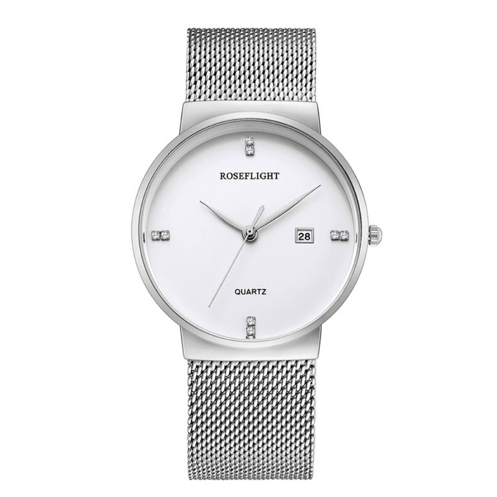 Roseflight Business Casual Heren Roestvrij Stalen Band Gegevensweergave Waterdicht Quartz Horloge