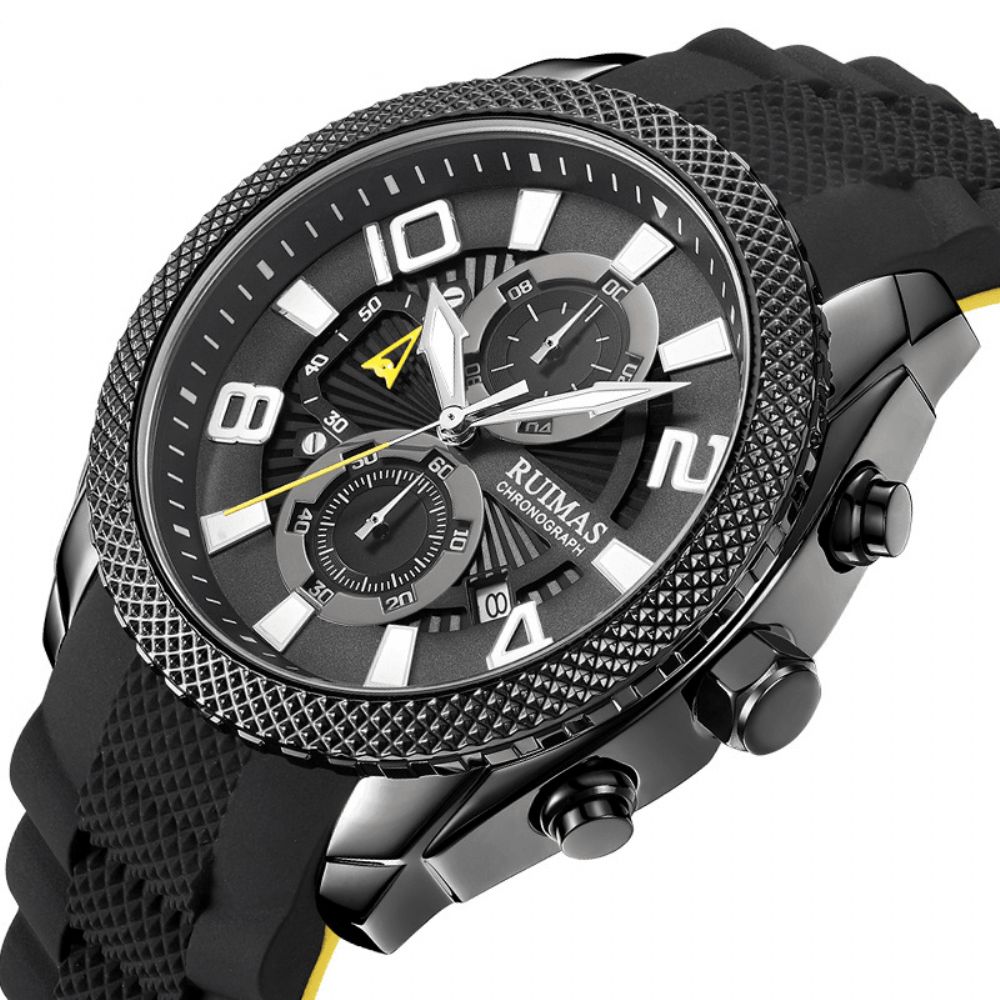 Ruiams 584 Mode Herenhorloge Waterdicht Lichtgevende Datumweergave Chronograaf Sport Quartz Horloge