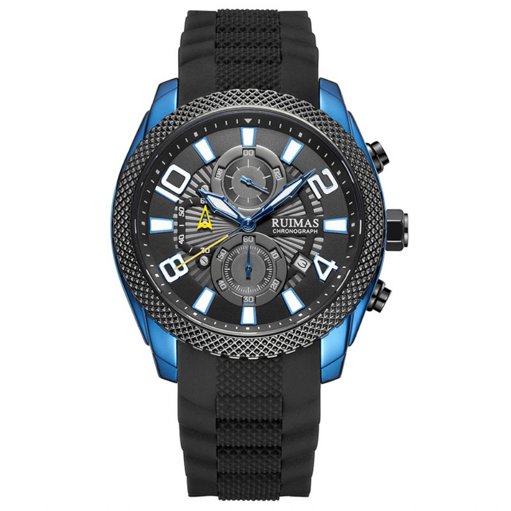 Ruiams 584 Mode Herenhorloge Waterdicht Lichtgevende Datumweergave Chronograaf Sport Quartz Horloge