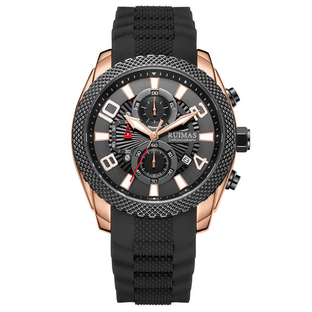 Ruiams 584 Mode Herenhorloge Waterdicht Lichtgevende Datumweergave Chronograaf Sport Quartz Horloge