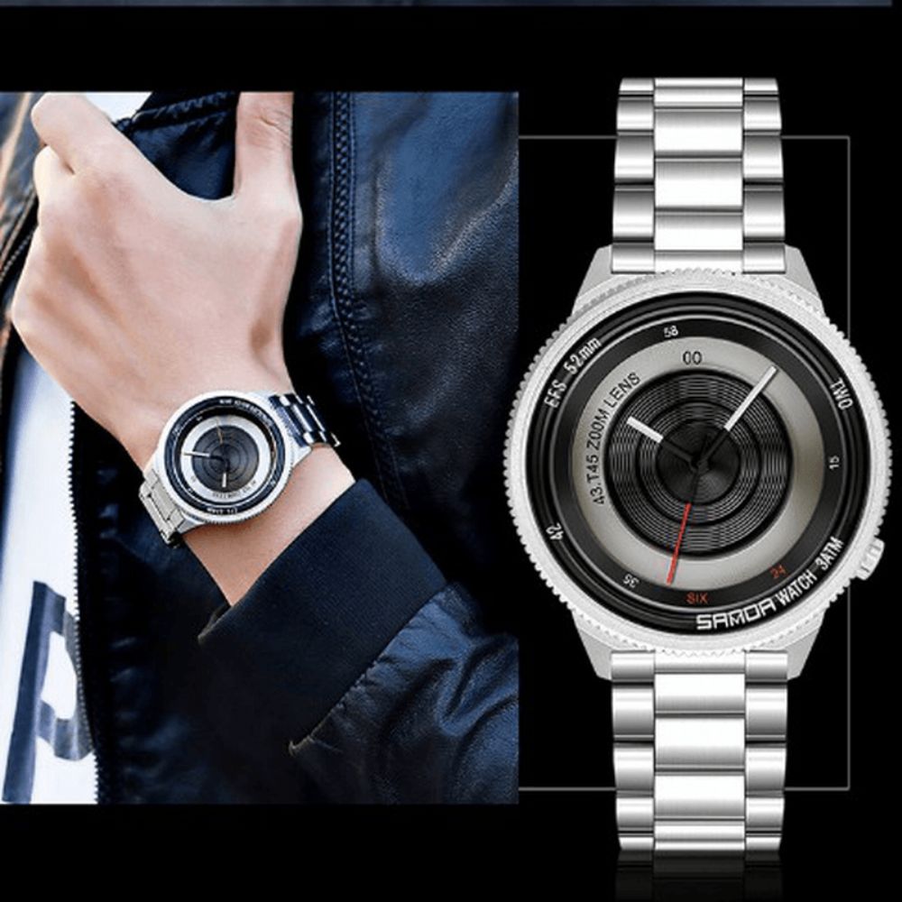 Sanda 1041 Casual Mode Heren Creatieve Camera Wijzerplaat Waterdicht Roestvrij Stalen Band Quartz Horloge