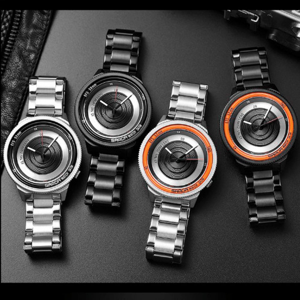 Sanda 1041 Casual Mode Heren Creatieve Camera Wijzerplaat Waterdicht Roestvrij Stalen Band Quartz Horloge