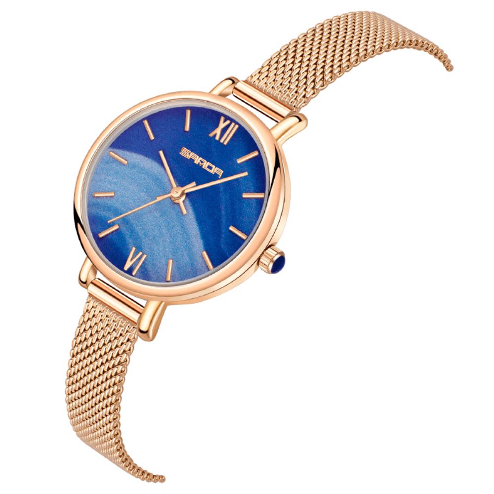 Sanda 1055 Volledige Stalen Band Crace Gemak Sterrenhemel Mode Wijzerplaat Lederen Band Vrouwen Horloge Quartz Horloge