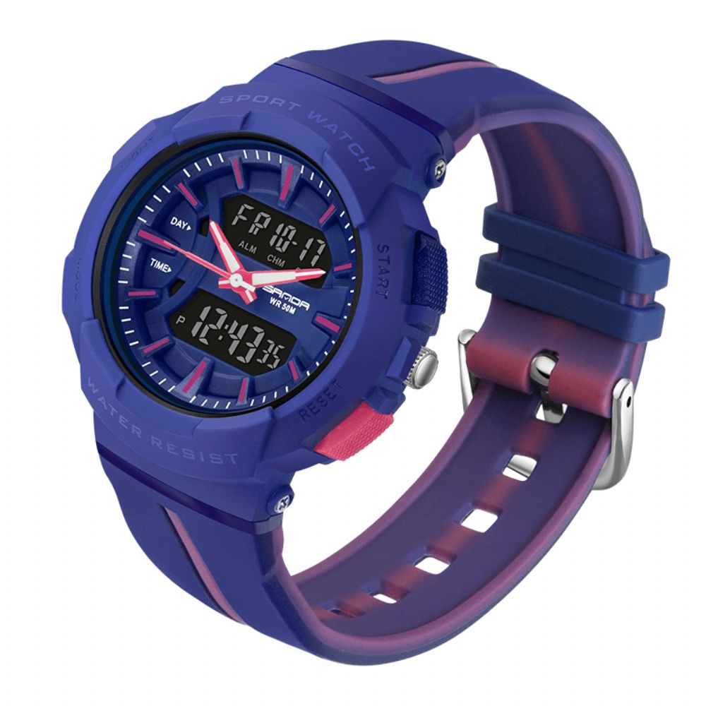 Sanda 3003 Freash Color Mode-Stijl Lichtgevend Display Schokbestendig Digitaal Horloge Met Dubbele Weergave