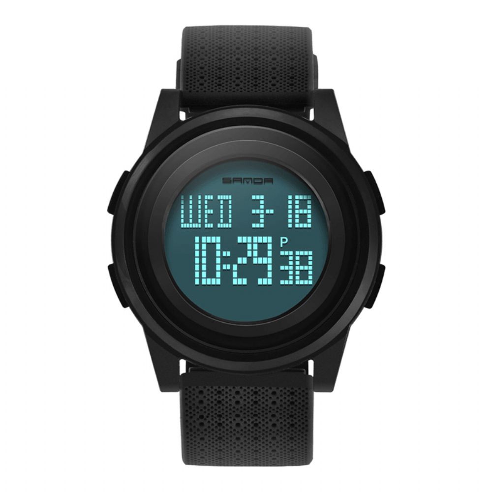 Sanda 337 Digitaal Horloge Led Waterdicht Pu-Lederen Sportstudentenhorloge