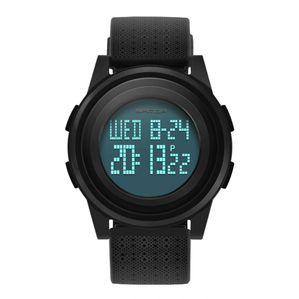 Sanda 337 Digitaal Horloge Led Waterdicht Pu-Lederen Sportstudentenhorloge