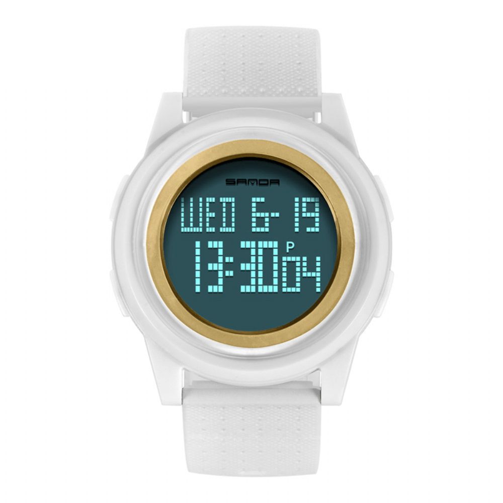 Sanda 337 Digitaal Horloge Led Waterdicht Pu-Lederen Sportstudentenhorloge