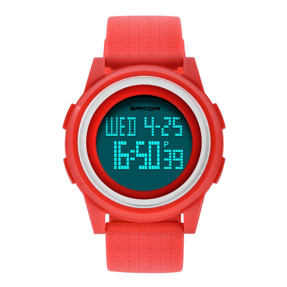 Sanda 337 Digitaal Horloge Led Waterdicht Pu-Lederen Sportstudentenhorloge