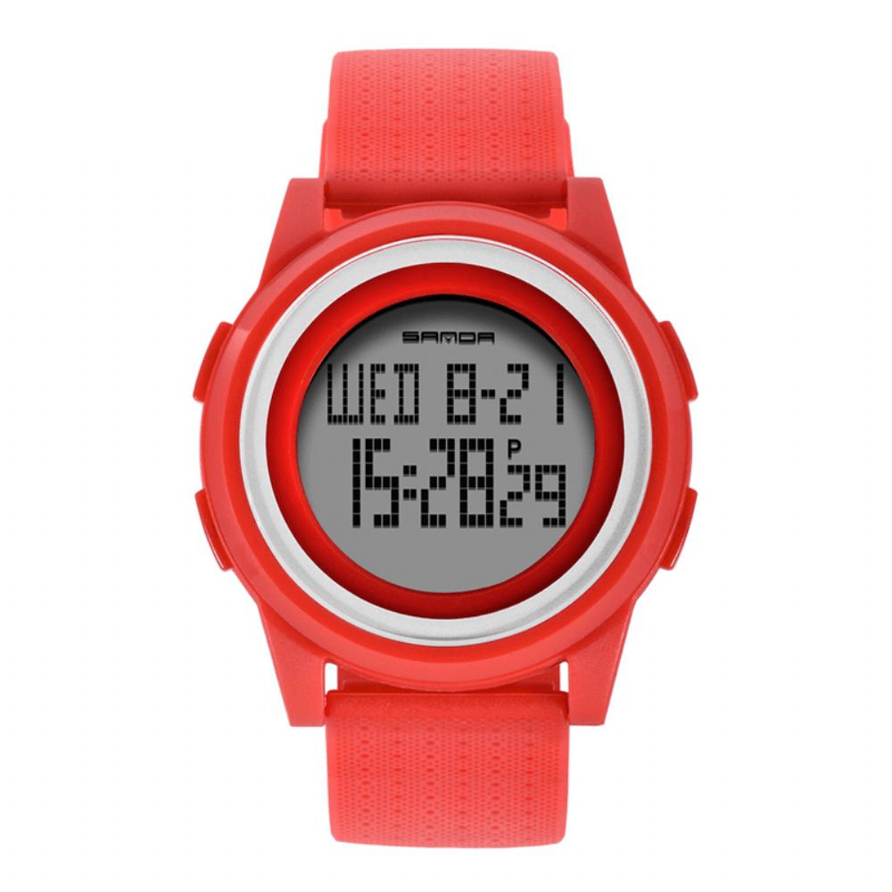 Sanda 337 Digitaal Horloge Led Waterdicht Pu-Lederen Sportstudentenhorloge