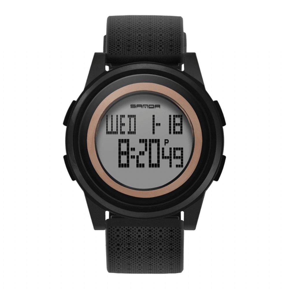 Sanda 337 Digitaal Horloge Led Waterdicht Pu-Lederen Sportstudentenhorloge