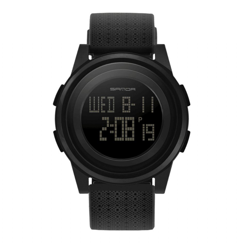 Sanda 337 Digitaal Horloge Led Waterdicht Pu-Lederen Sportstudentenhorloge