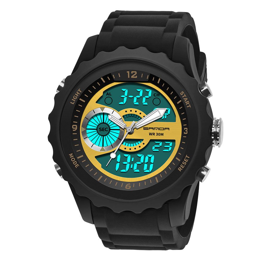 Sanda 769 Dual Digitaal horloge Heren Pu Stopwatch Lichtgevende Display Kalender Outdoor Sport Horloge