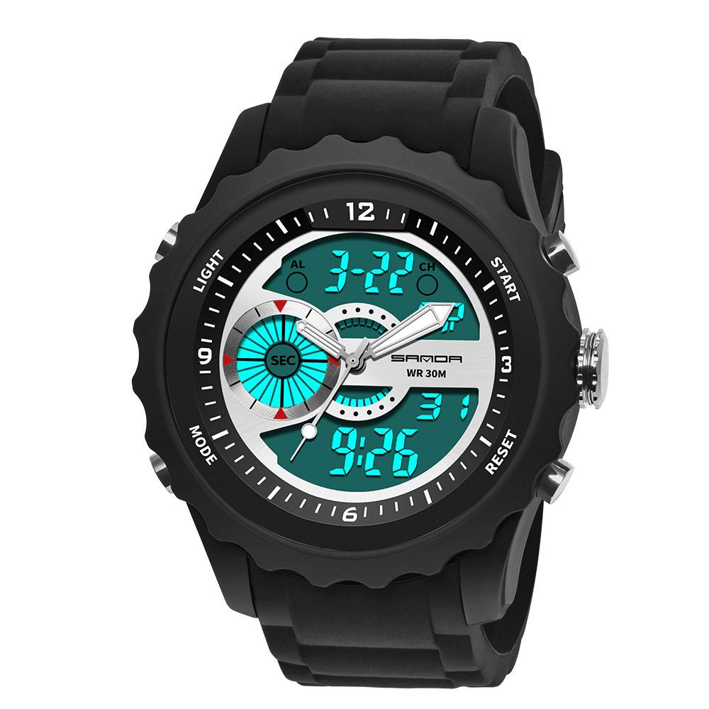 Sanda 769 Dual Digitaal horloge Heren Pu Stopwatch Lichtgevende Display Kalender Outdoor Sport Horloge