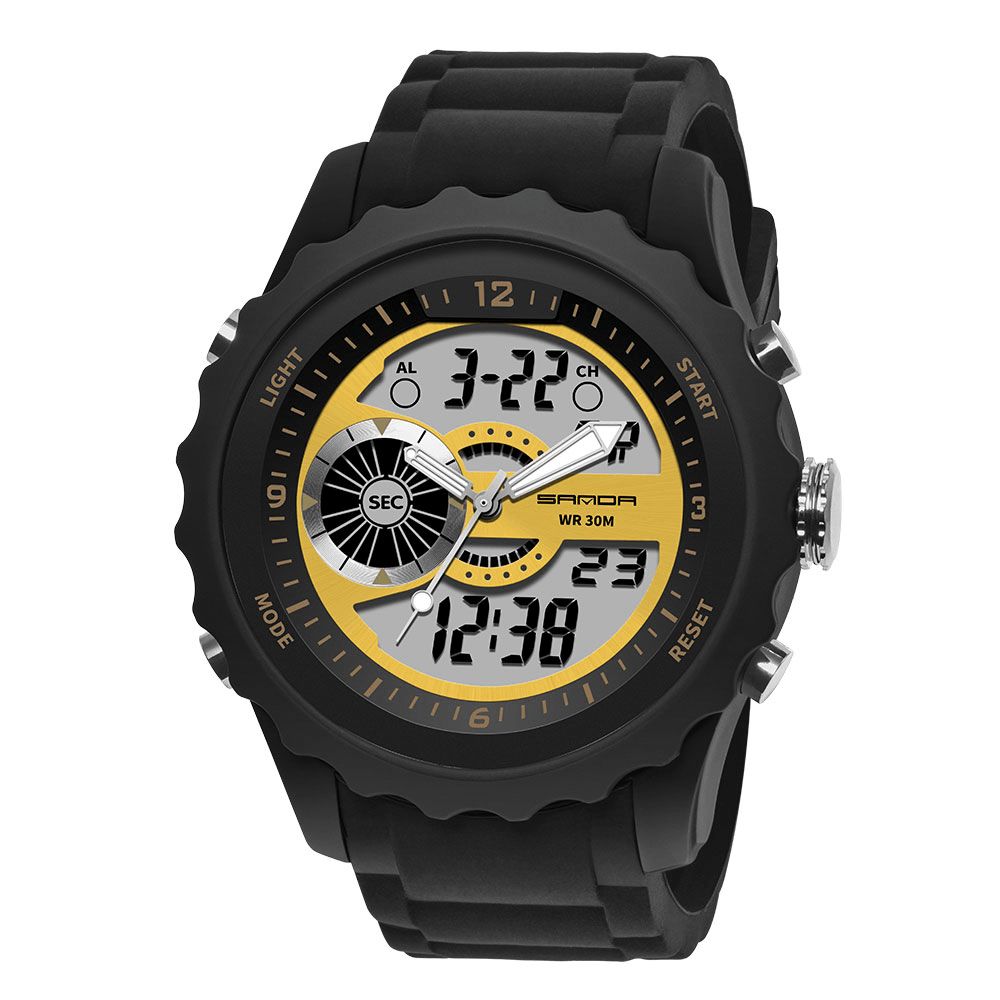 Sanda 769 Dual Digitaal horloge Heren Pu Stopwatch Lichtgevende Display Kalender Outdoor Sport Horloge