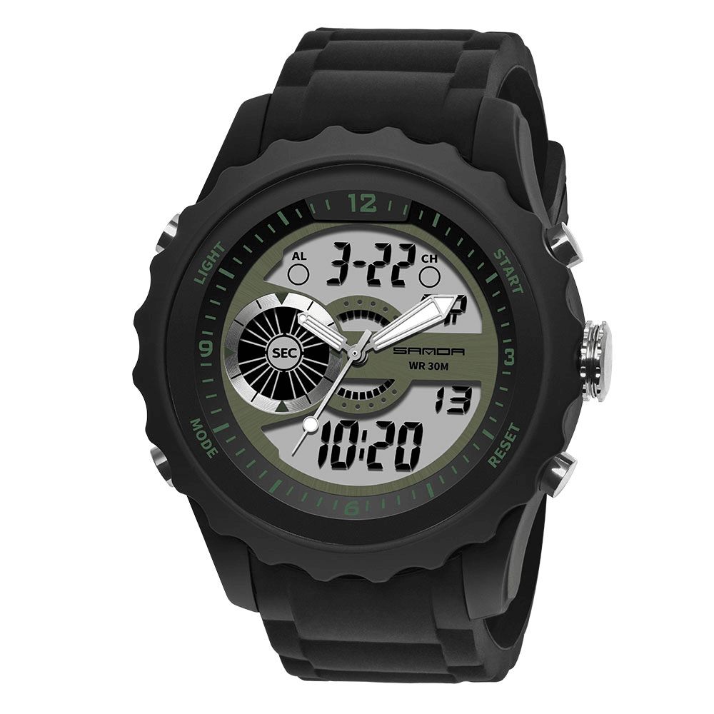 Sanda 769 Dual Digitaal horloge Heren Pu Stopwatch Lichtgevende Display Kalender Outdoor Sport Horloge