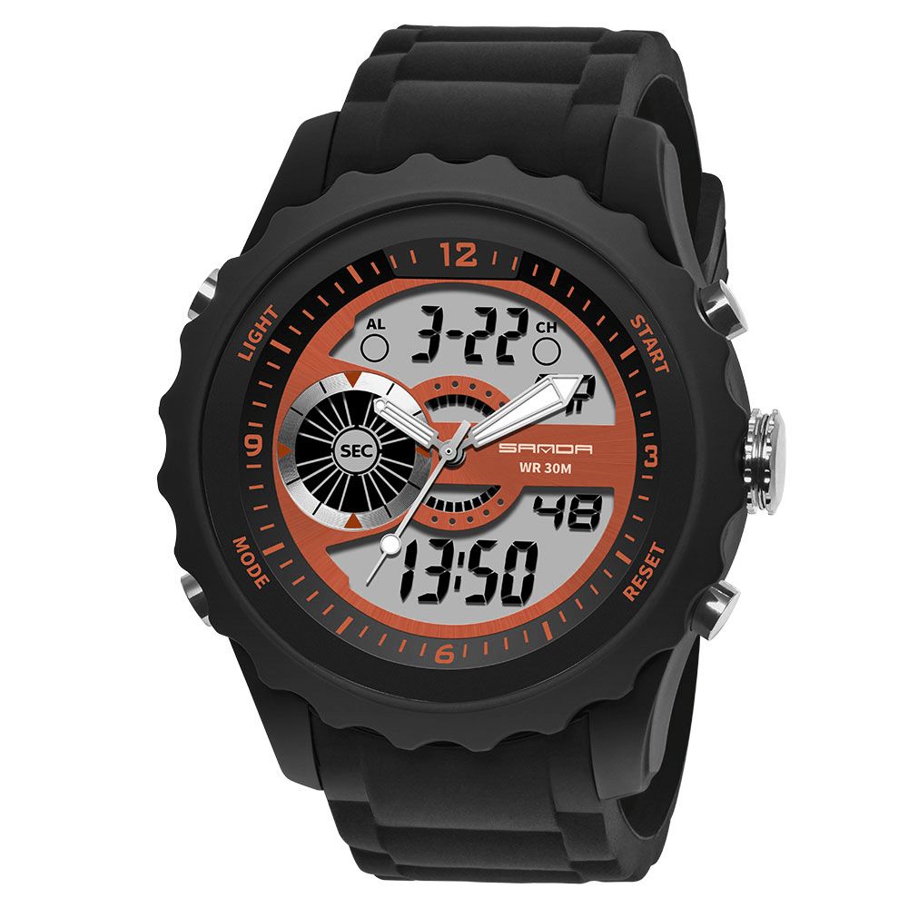 Sanda 769 Dual Digitaal horloge Heren Pu Stopwatch Lichtgevende Display Kalender Outdoor Sport Horloge