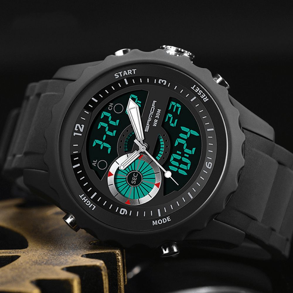 Sanda 769 Sport Herenhorloge Lichtgevende Datum Weekweergave Dual Time Waterproof Outdoor Digitaal horloge