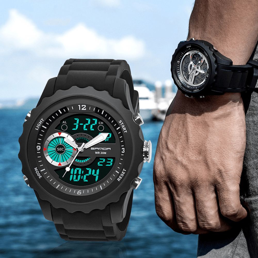 Sanda 769 Sport Herenhorloge Lichtgevende Datum Weekweergave Dual Time Waterproof Outdoor Digitaal horloge