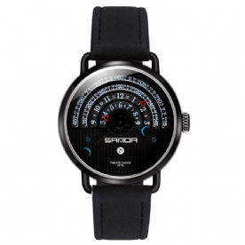 Sanda P1030 Mode Datumweergave Creatieve Wijzerplaat Mode Heren Lederen Band Quartz Horloge