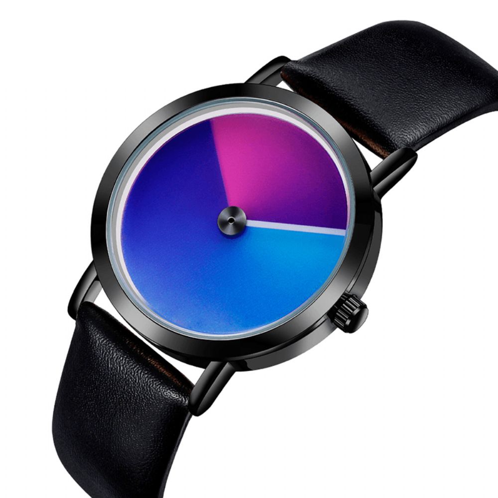 Sanda P1031 Mode 3D Kleurrijke Gradient Dial Stalen Lederen Band Heren Quartz Horloge