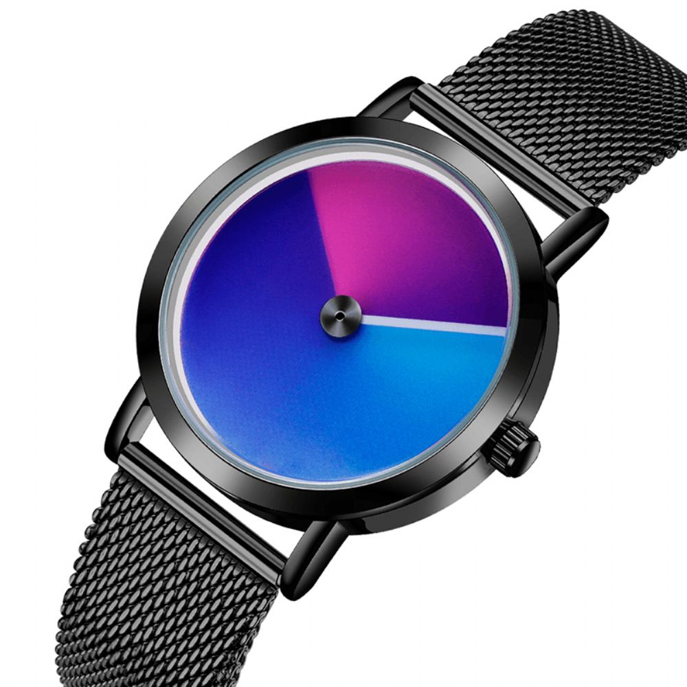 Sanda P1031 Mode 3D Kleurrijke Gradient Dial Stalen Lederen Band Heren Quartz Horloge