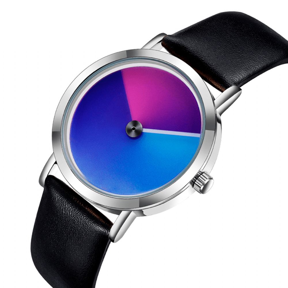 Sanda P1031 Mode 3D Kleurrijke Gradient Dial Stalen Lederen Band Heren Quartz Horloge