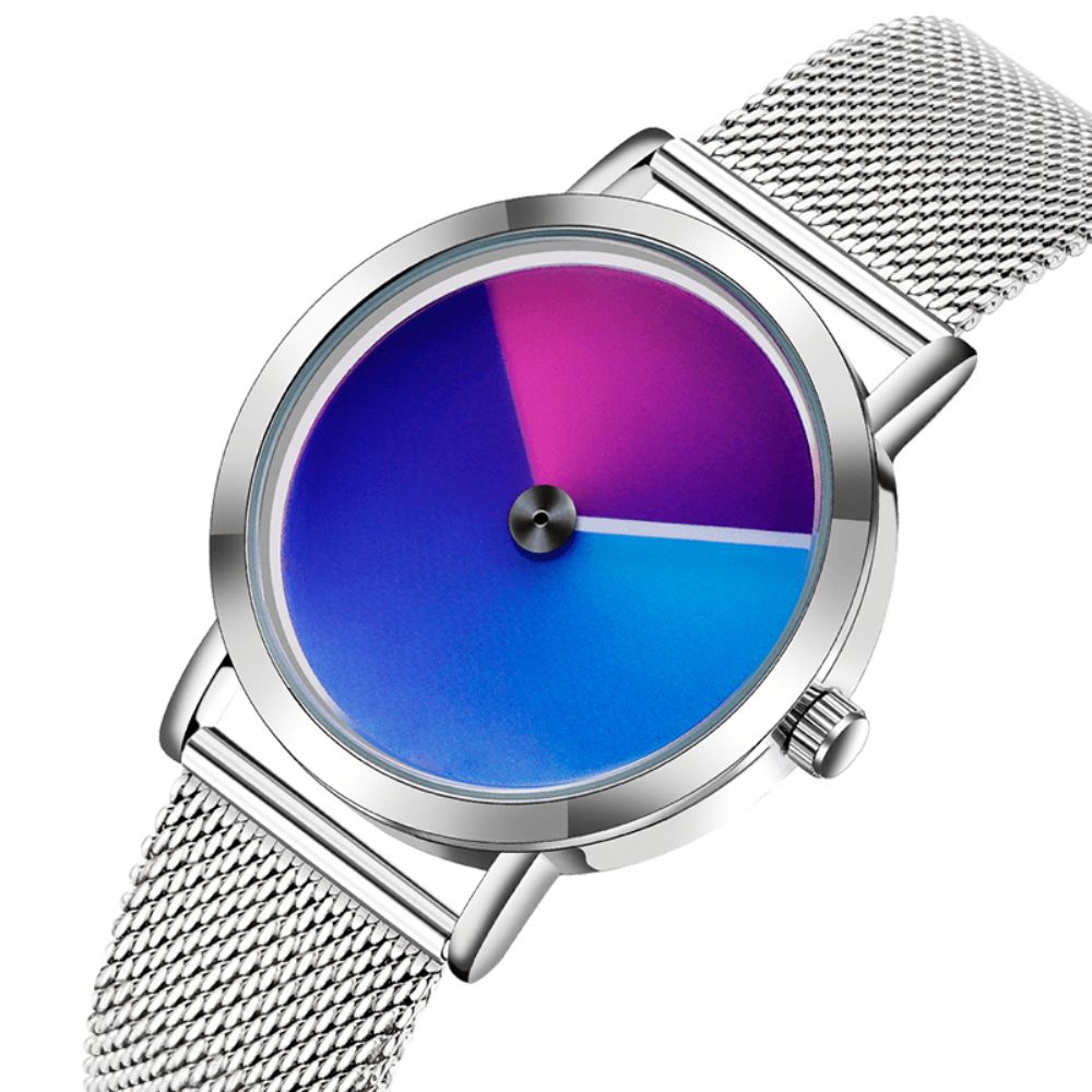 Sanda P1031 Mode 3D Kleurrijke Gradient Dial Stalen Lederen Band Heren Quartz Horloge