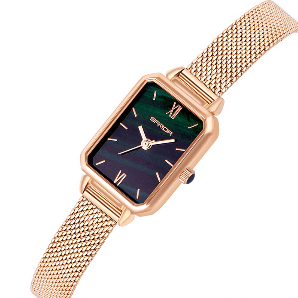 Sanda P1049 Groene Gradiënt Wijzerplaat Zwarte Sterrenhemel Mesh Lederen Band Mode Dames Jurk Quartz Horloge