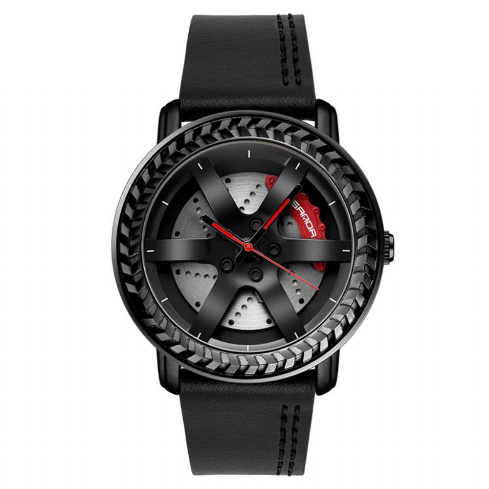 Sanda P1050 Casual Wielpatroon 3D Stereoscopisch Uitgehold Ontwerp Echt Lederen Band Waterdicht Heren Quartzhorloge