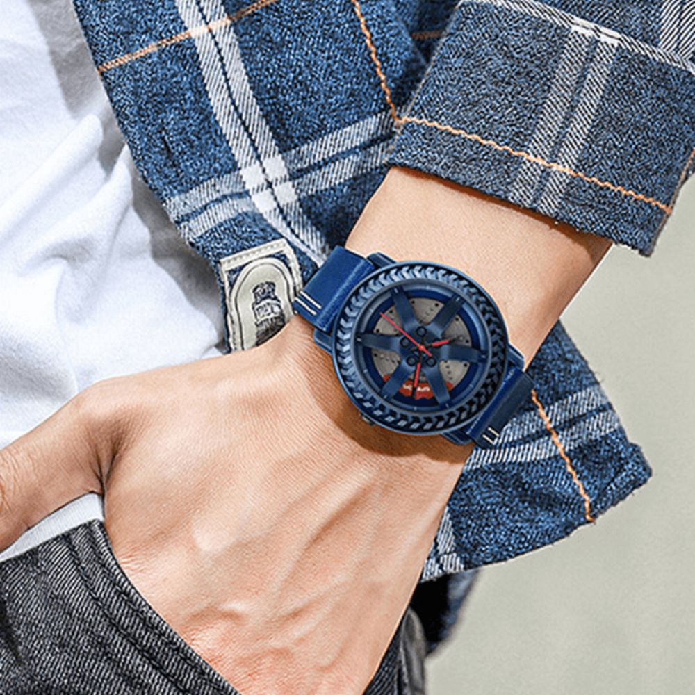 Sanda P1050 Casual Wielpatroon 3D Stereoscopisch Uitgehold Ontwerp Echt Lederen Band Waterdicht Heren Quartzhorloge