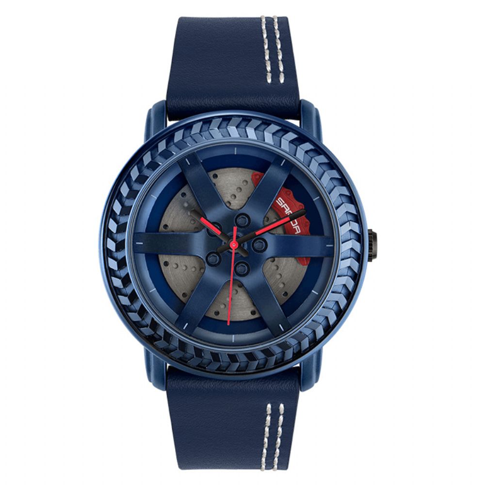 Sanda P1050 Casual Wielpatroon 3D Stereoscopisch Uitgehold Ontwerp Echt Lederen Band Waterdicht Heren Quartzhorloge