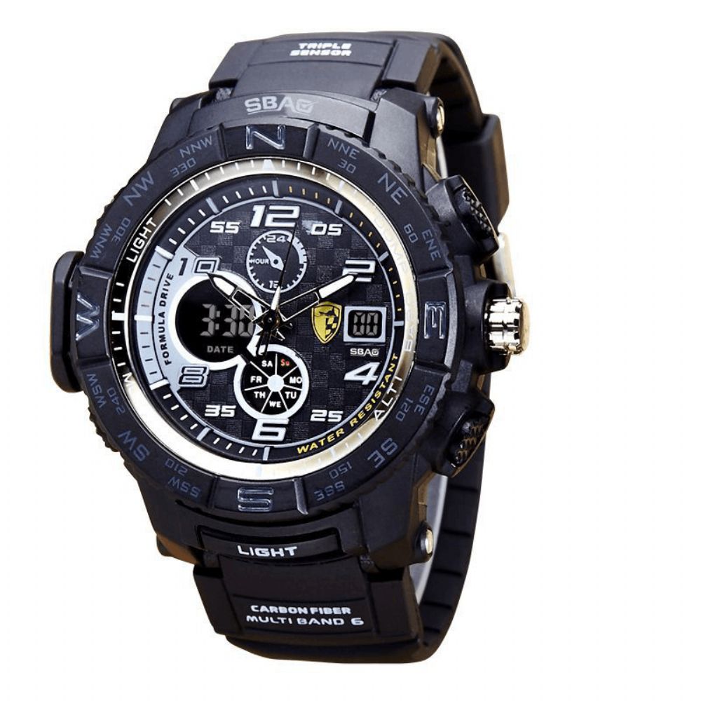 Sbao S8006 Lichtgevende Display Mode Sport Stijl 12 24 Uur Waterdicht Heren Dual Display Digitaal Horloge