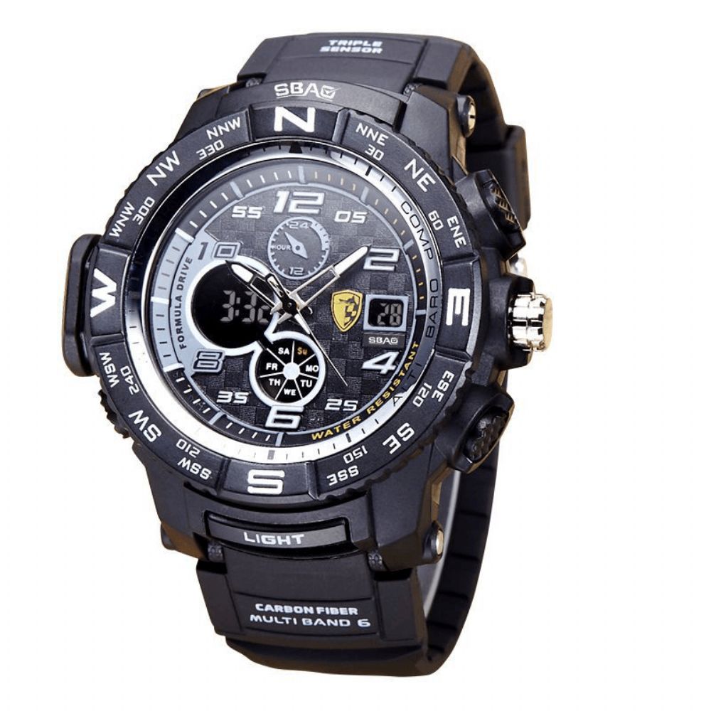 Sbao S8006 Lichtgevende Display Mode Sport Stijl 12 24 Uur Waterdicht Heren Dual Display Digitaal Horloge