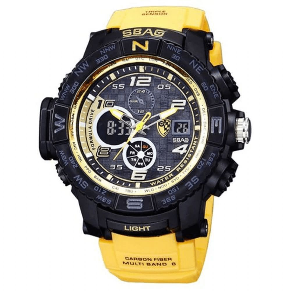 Sbao S8006 Lichtgevende Display Mode Sport Stijl 12 24 Uur Waterdicht Heren Dual Display Digitaal Horloge