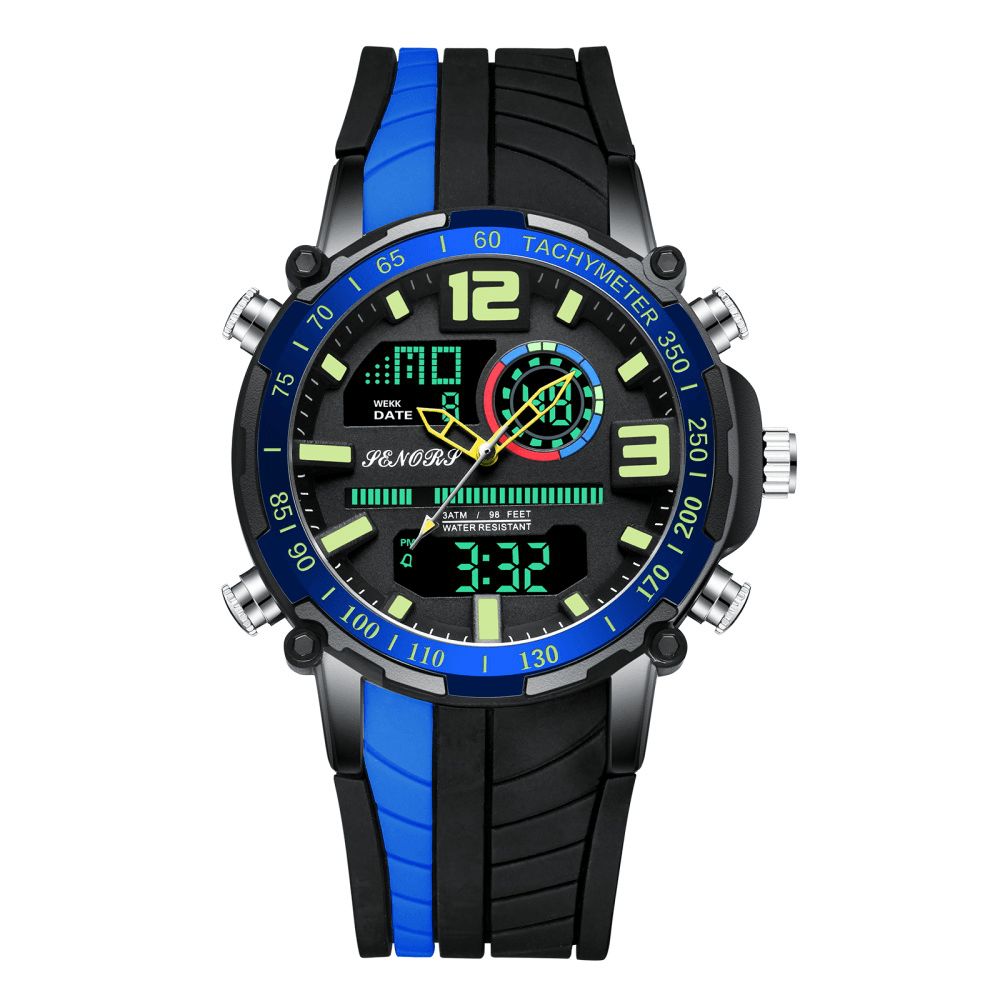 Senors Sn150 Dual Display Digitaal Horloge Outdoor Sport Wekker Kalender Chronograaf Noctilucent Waterdicht Horloge