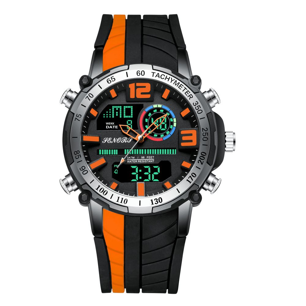 Senors Sn150 Dual Display Digitaal Horloge Outdoor Sport Wekker Kalender Chronograaf Noctilucent Waterdicht Horloge