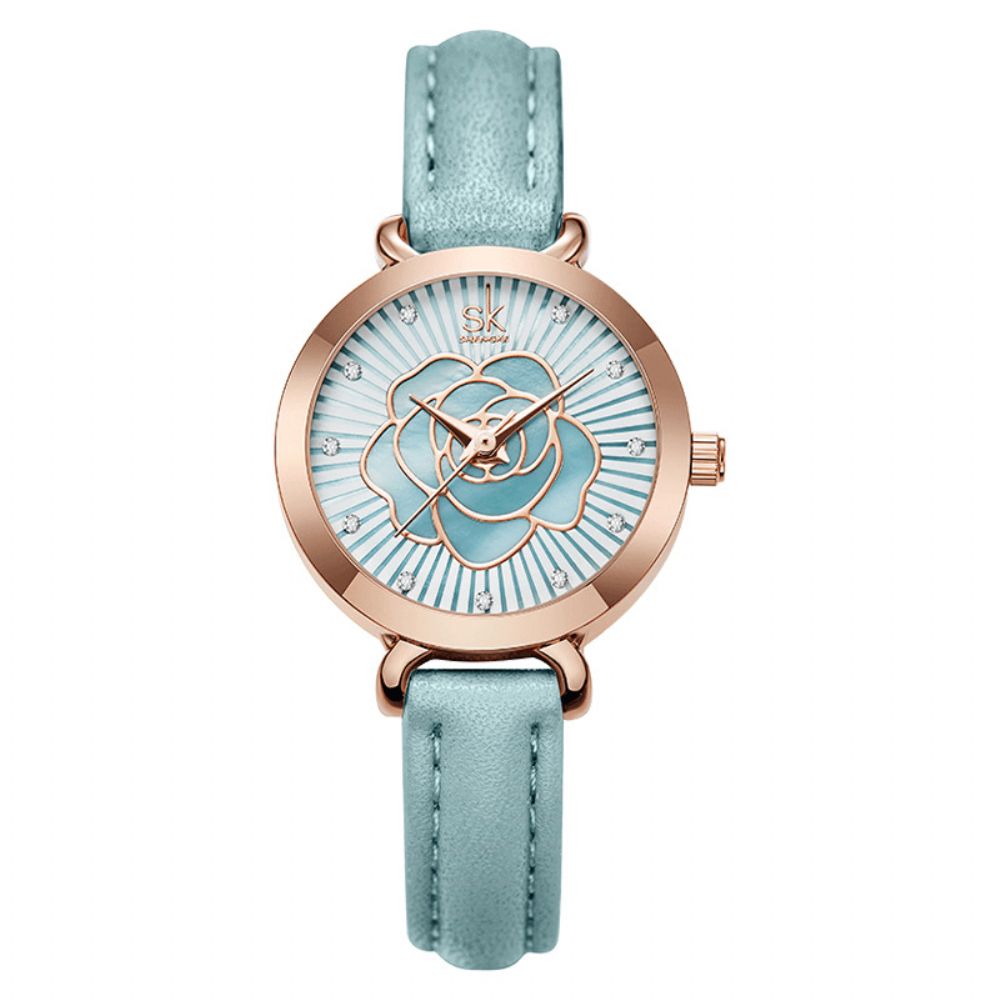 Shengke K0148 Mode Lederen Band Horloge Casual Wijzerplaat Elegant Dames Quartz Horloge