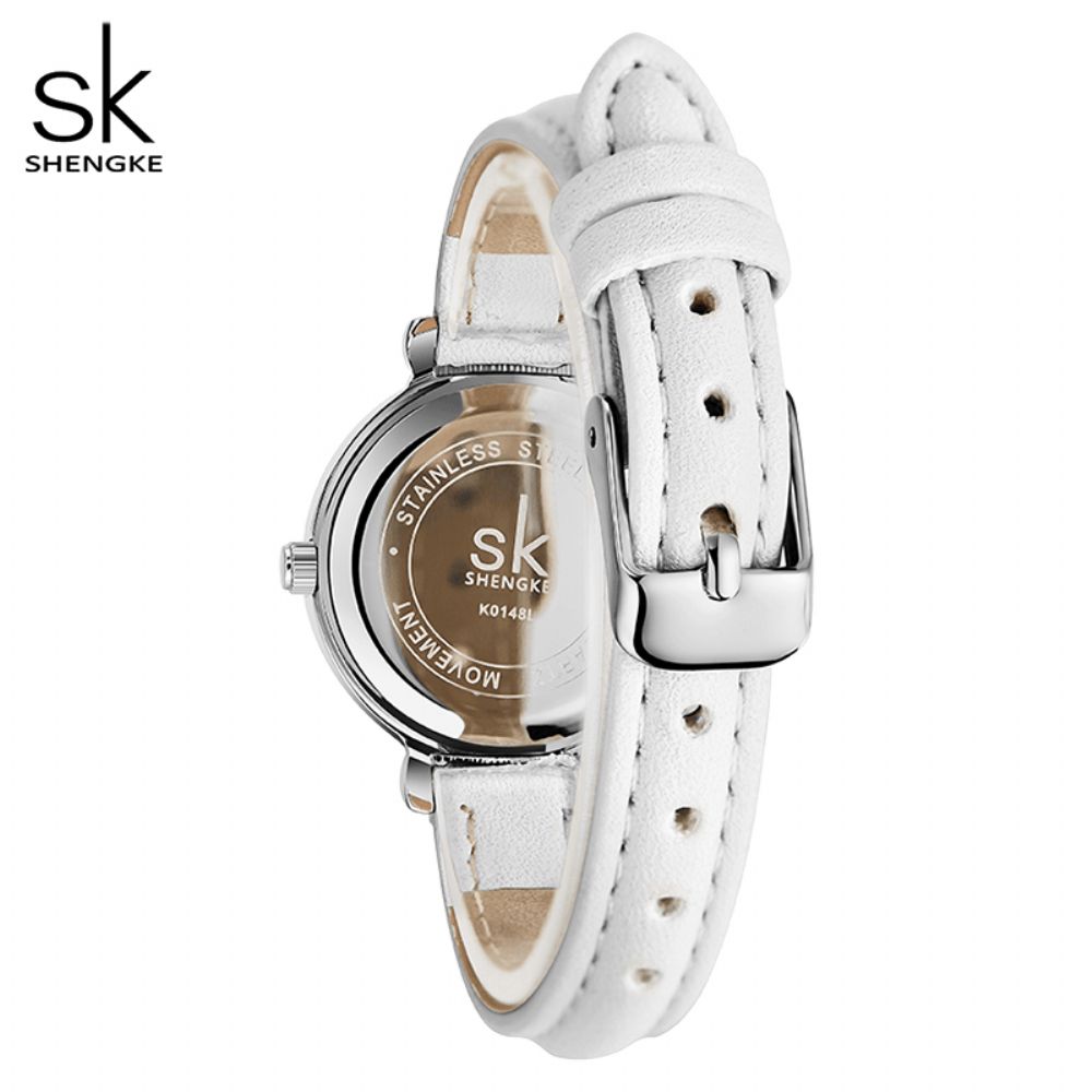 Shengke K0148 Mode Lederen Band Horloge Casual Wijzerplaat Elegant Dames Quartz Horloge