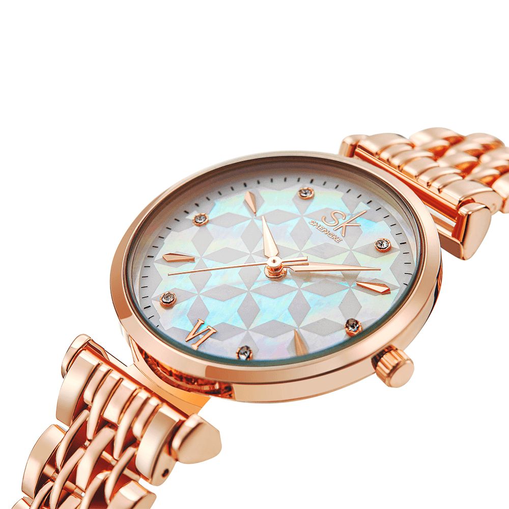 Shengke Sk K0136 Crystal Dial Flower Pattern Roestvrij Staal Dames Jurk Dames Quartz Horloge