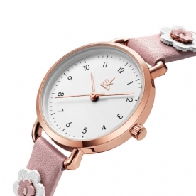 Shengke Sk K9019 Damesmode Bloem Lederen Band Eenvoudige Wijzerplaat Quartz Horloge