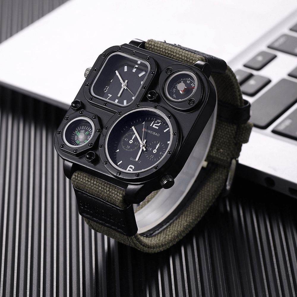 Shiweibao 3 Kleuren Denim Legering Heren Vintage Horloge Versierd Multi-Time Zone Wijzerplaat Pointer Quartz Horloge